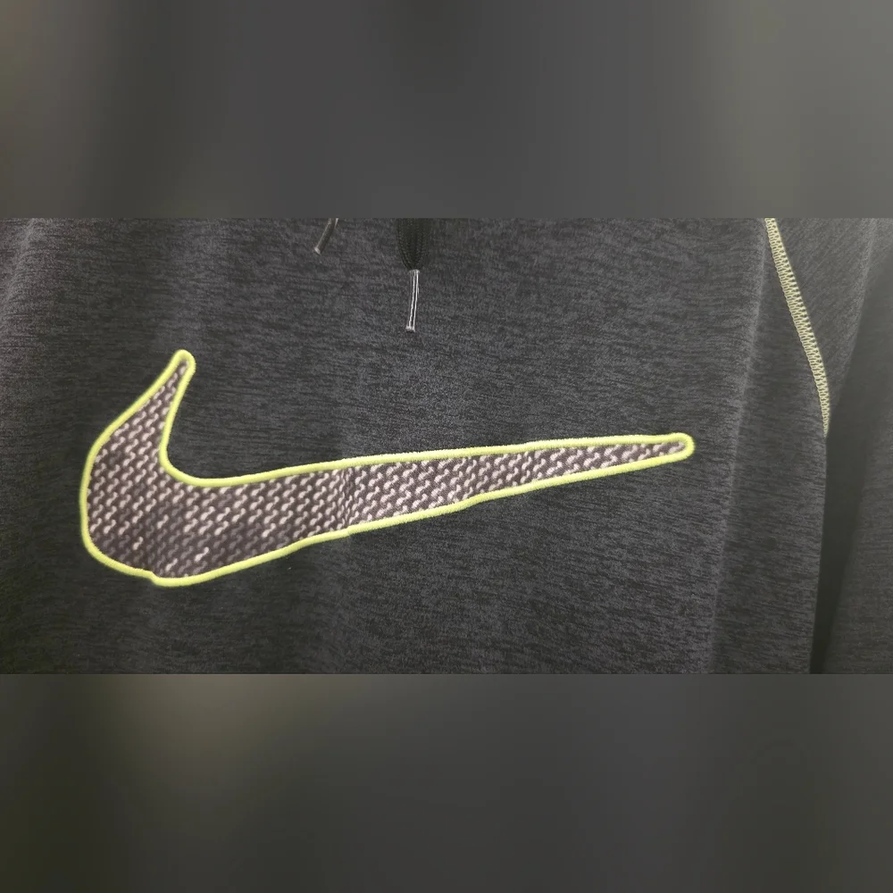 Nike Therma Fit Hoodie Dark Grey Volt Green Swoosh Size L